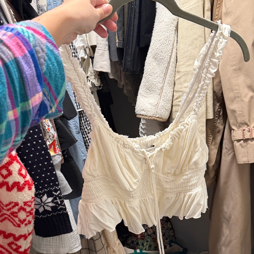Urban Outfitters Cream Ruffled Crop Top